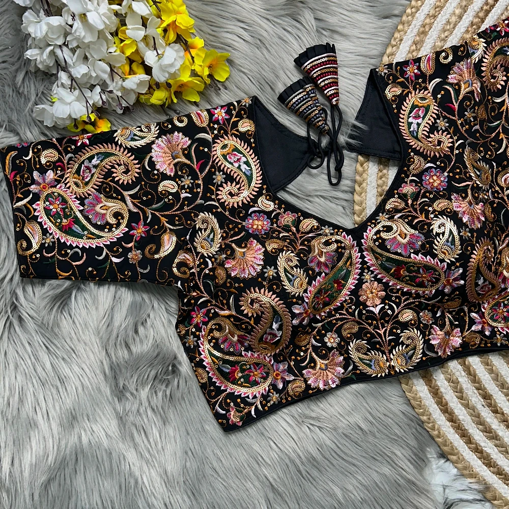 Black Colour Kashmiri Style Georgette Blouse — view 1