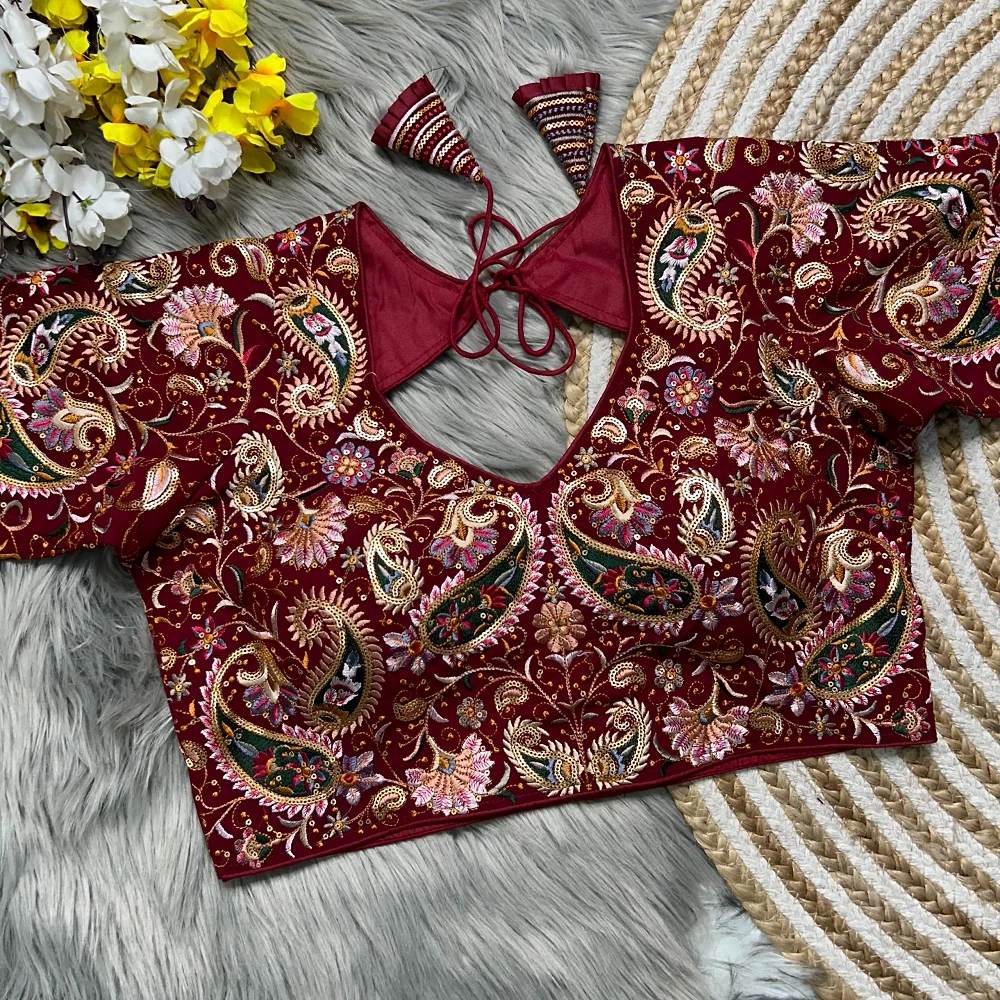 Maroon Colour Kashmiri Style Georgette Blouse — view 1