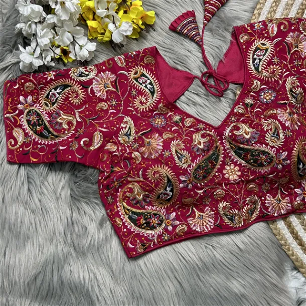 Rani Pink Heavy Kashmiri Embroidery Work Fox Georgette Blouse