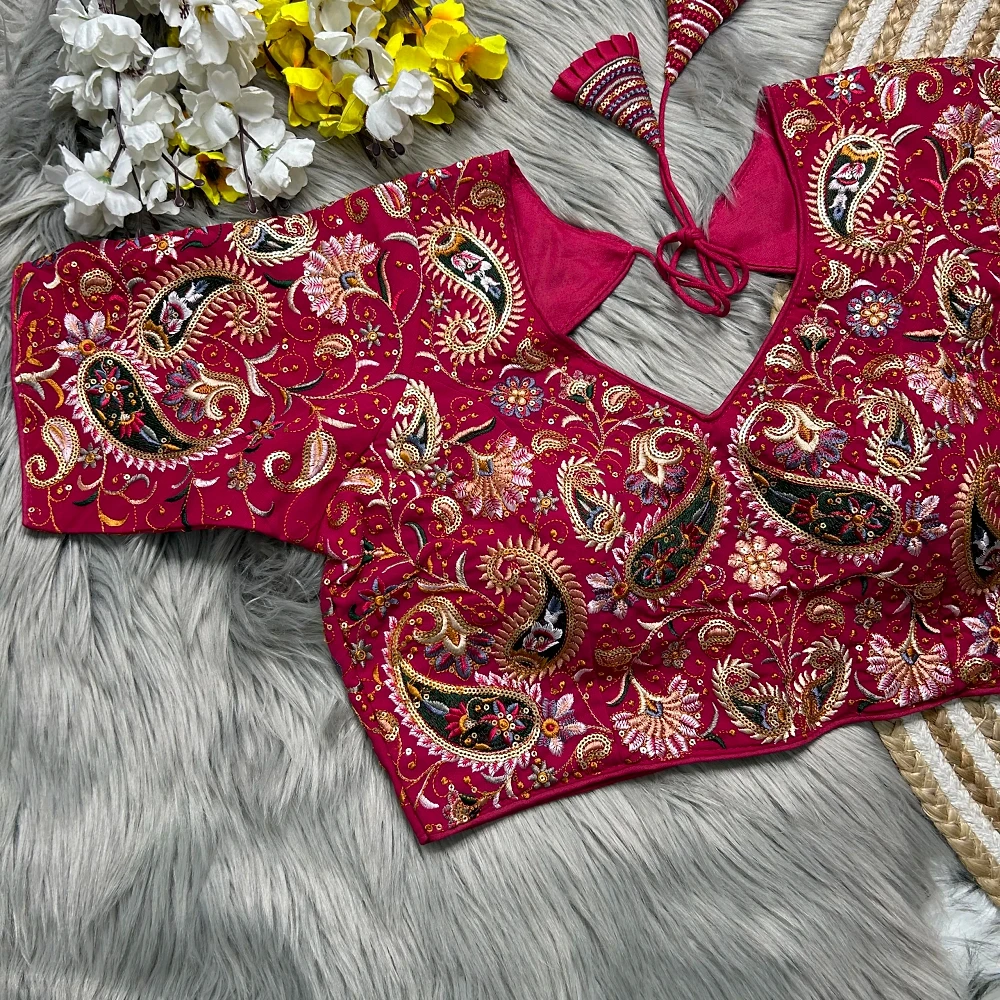 Rani Pink Colour Kashmiri Style Georgette Blouse — view 1