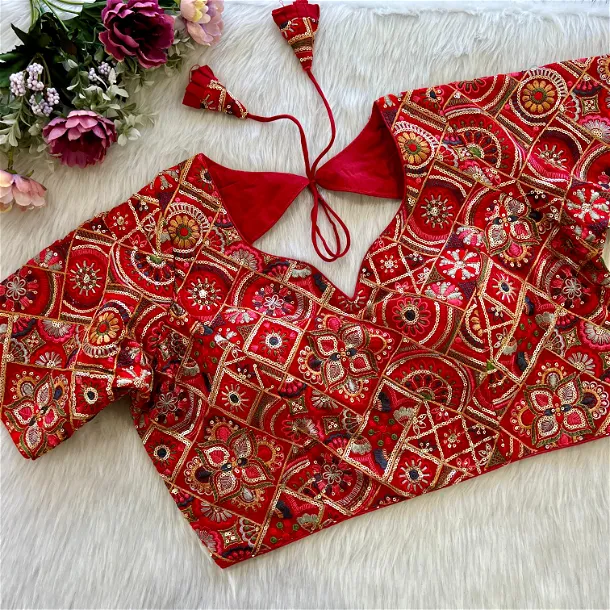 Red Color Heavy Embroidery Kashmiri Blouse 