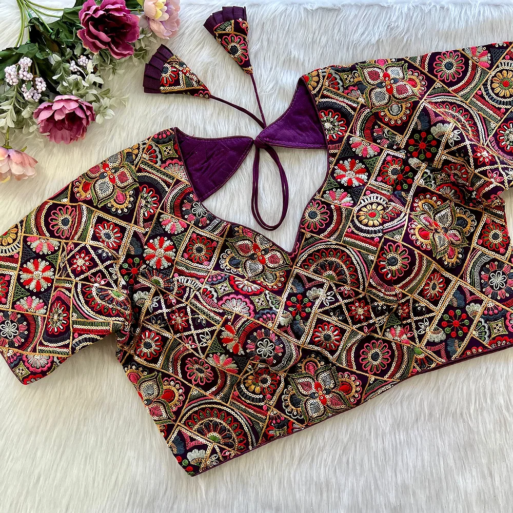 Violet Color Heavy Embroidery Kashmiri Blouse  — view 1