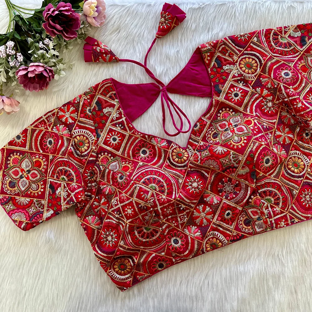 Rani Color Heavy Embroidery Kashmiri Blouse  — view 1