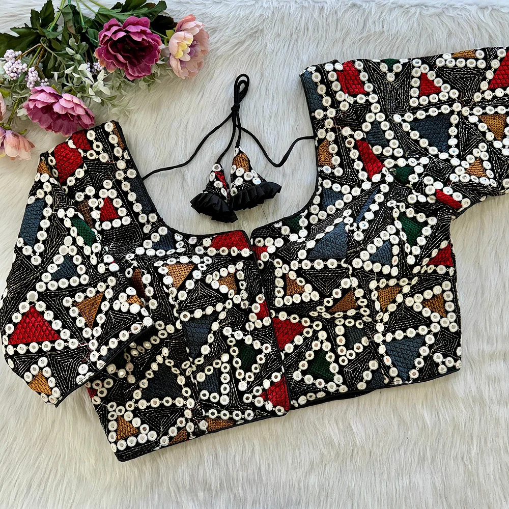 Black Color Lucknowi Velvet Heavy Work Blouse — view 1