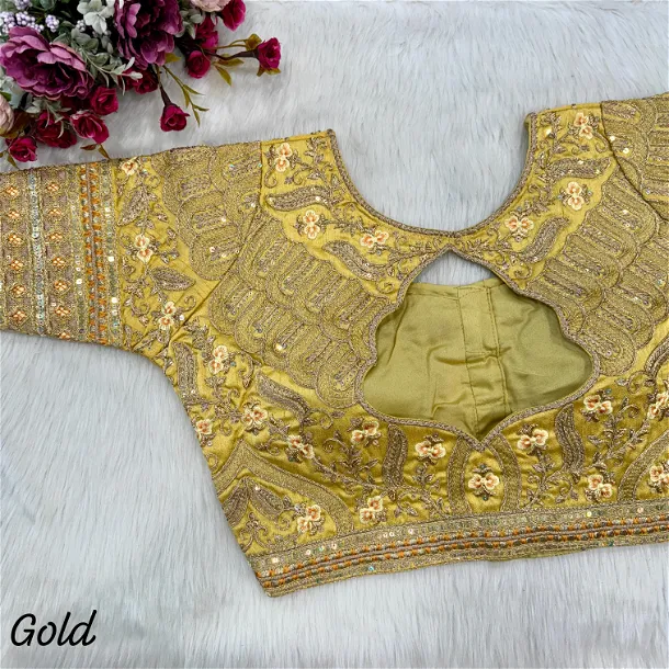 Gold Color Heavy Codding Embroidery Bridal Blouse with Sequence Work