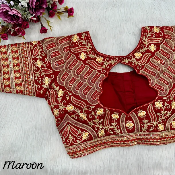 Maroon  Color Heavy Codding Embroidery Bridal Blouse with Sequence Work