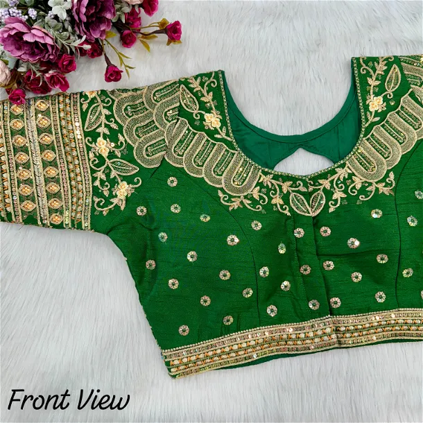 Green Color Heavy Codding Embroidery Bridal Blouse with Sequence Work