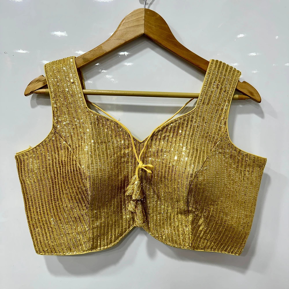 Golden Color Sequin Party Blouse with Open Back Design — view 1