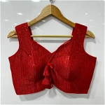 Red Color Sequin Party Blouse with Open Back Design
