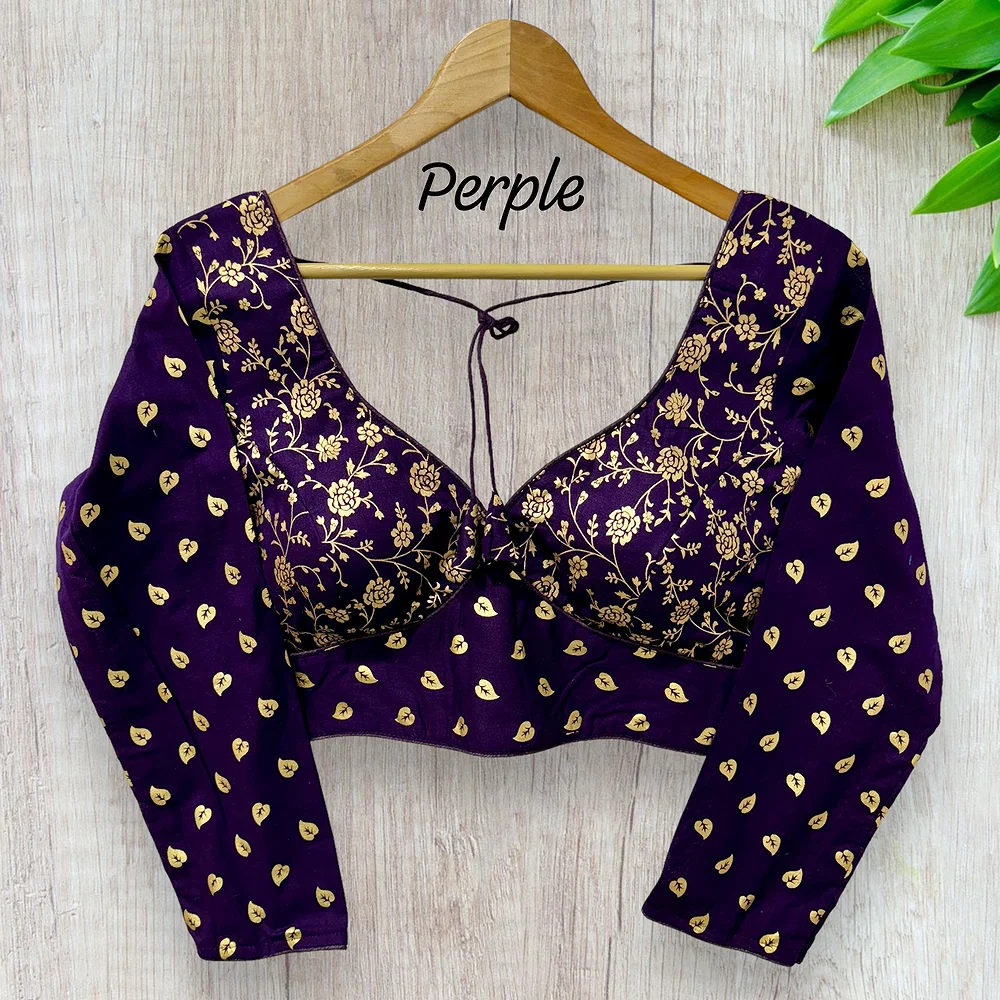 Purple color Elegant Sabyasachi Inspired Pure Cotton Party Blouse — view 1