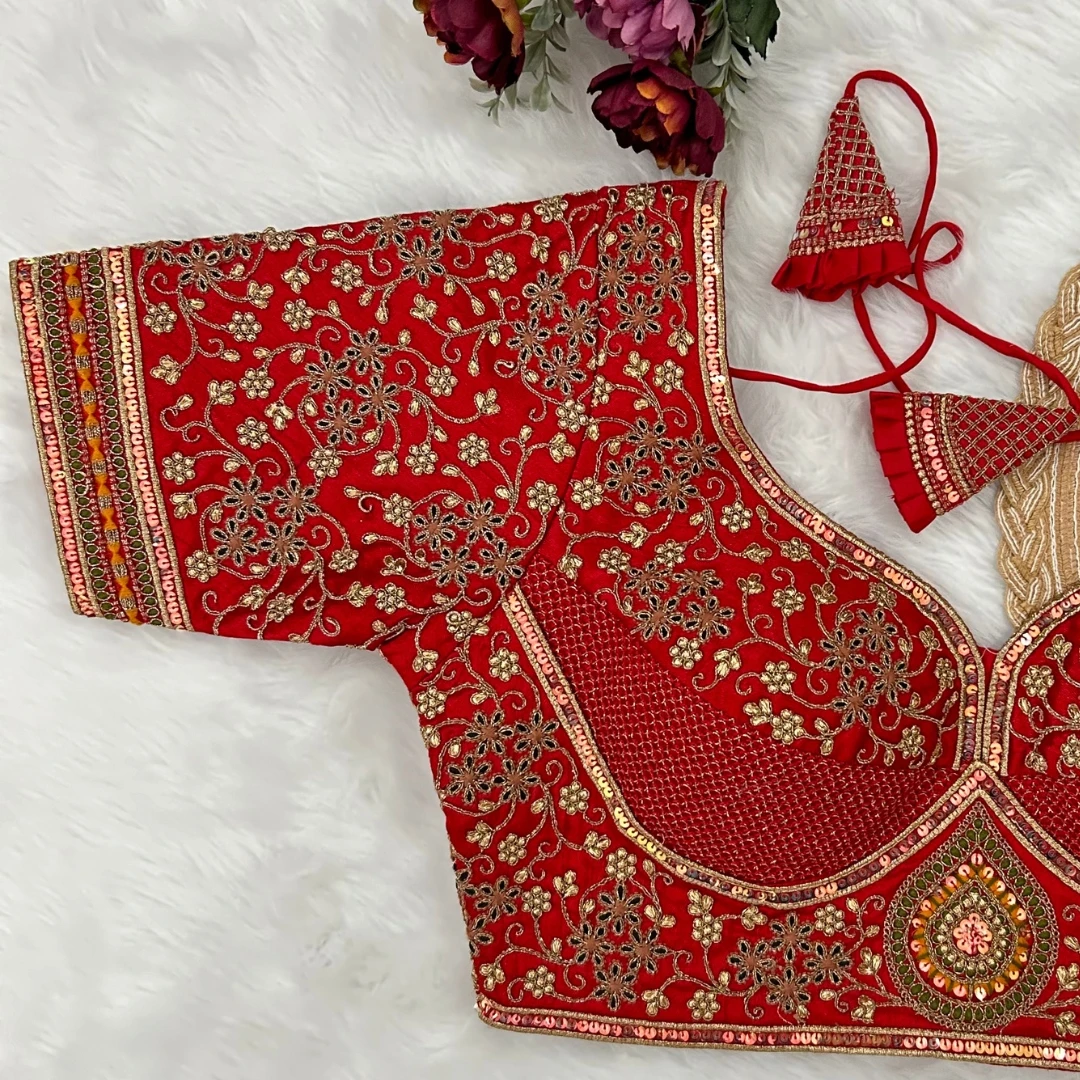 Royal Red Heavy Bridal Wedding Blouse with Embroidery