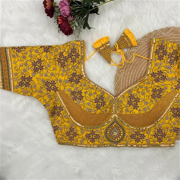 Royal Yellow Heavy Bridal Wedding Blouse with Embroidery