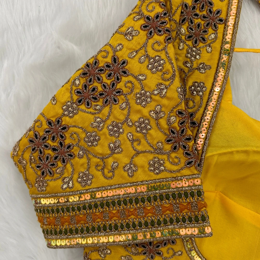Royal Yellow Heavy Bridal Wedding Blouse with Embroidery