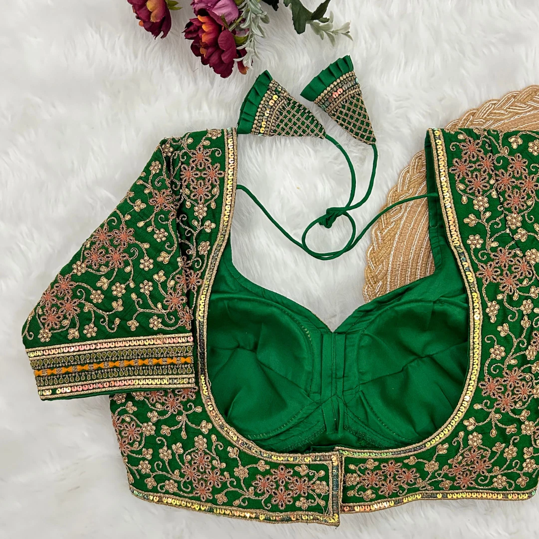 Royal Green Heavy Bridal Wedding Blouse with Embroidery