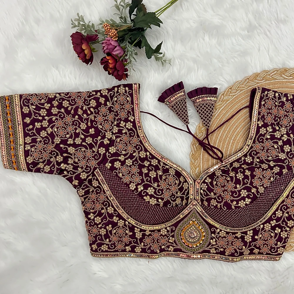 Royal Maroon Stylish Bridal Blouse  — view 1