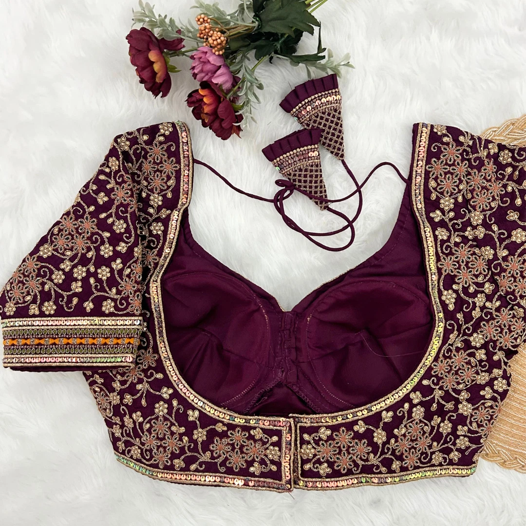 Royal Maroon Heavy Bridal Wedding Blouse with Embroidery