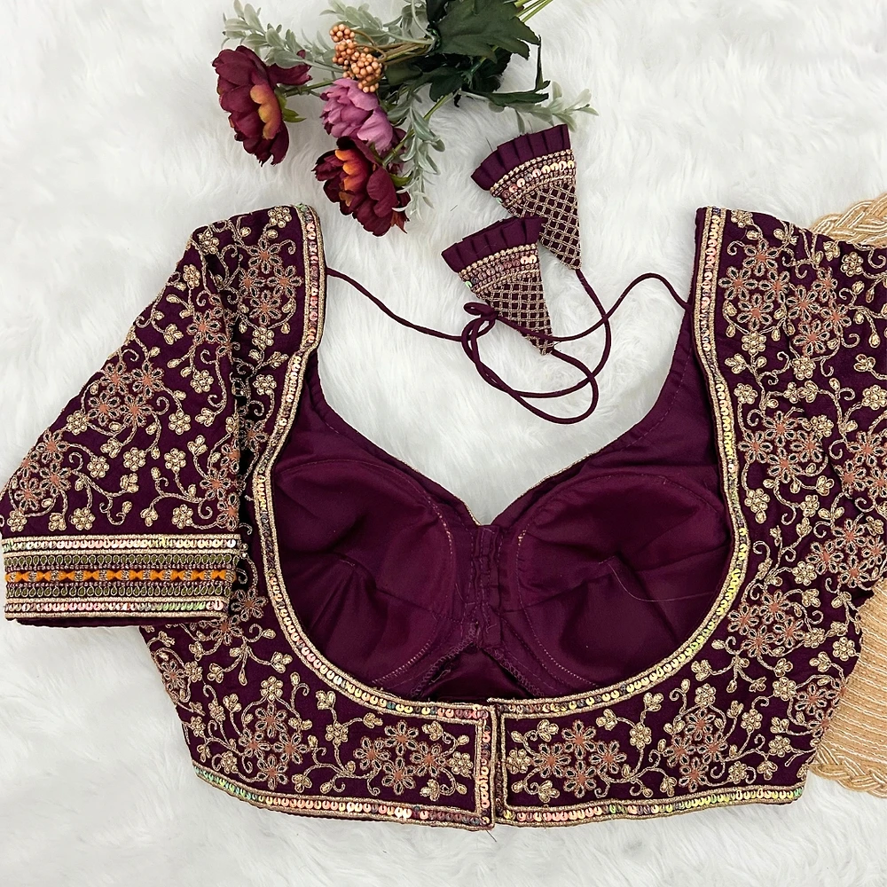 Royal Maroon Stylish Bridal Blouse  — view 2