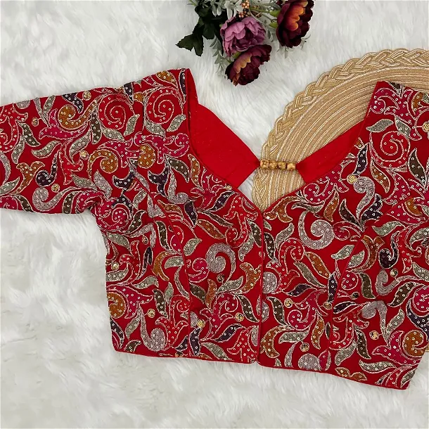 Red Fox Georgette Embroidery & Thread Work Party Wear Blouse