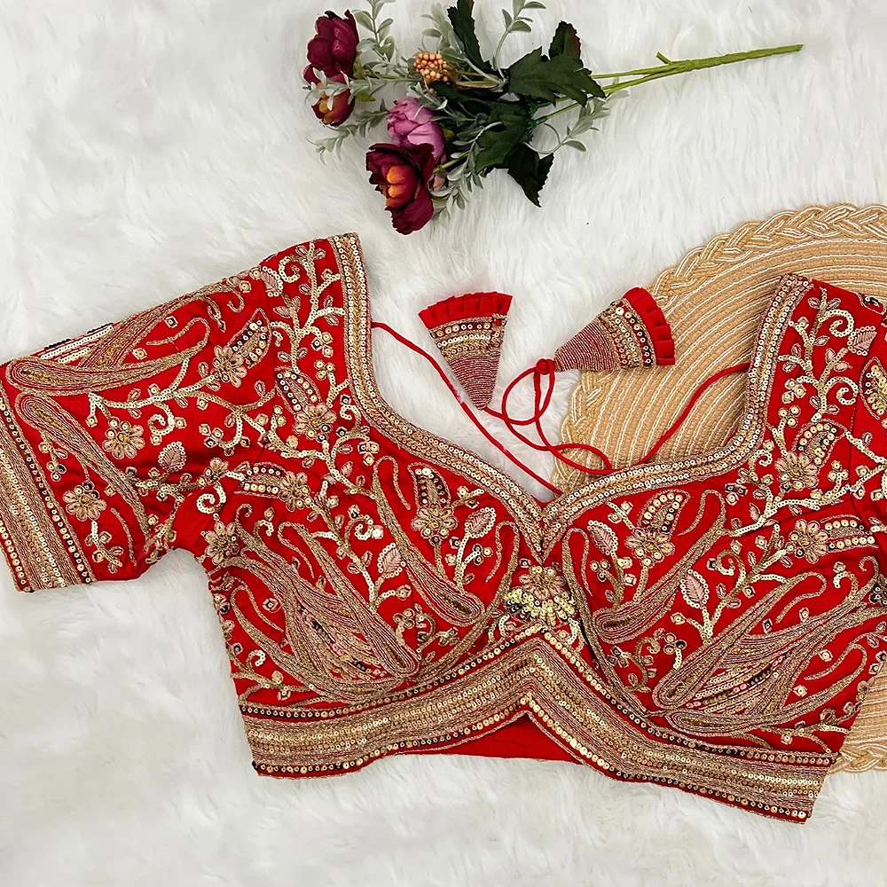 Red Color Heavy Apple-Cut Bridal Blouse — view 1