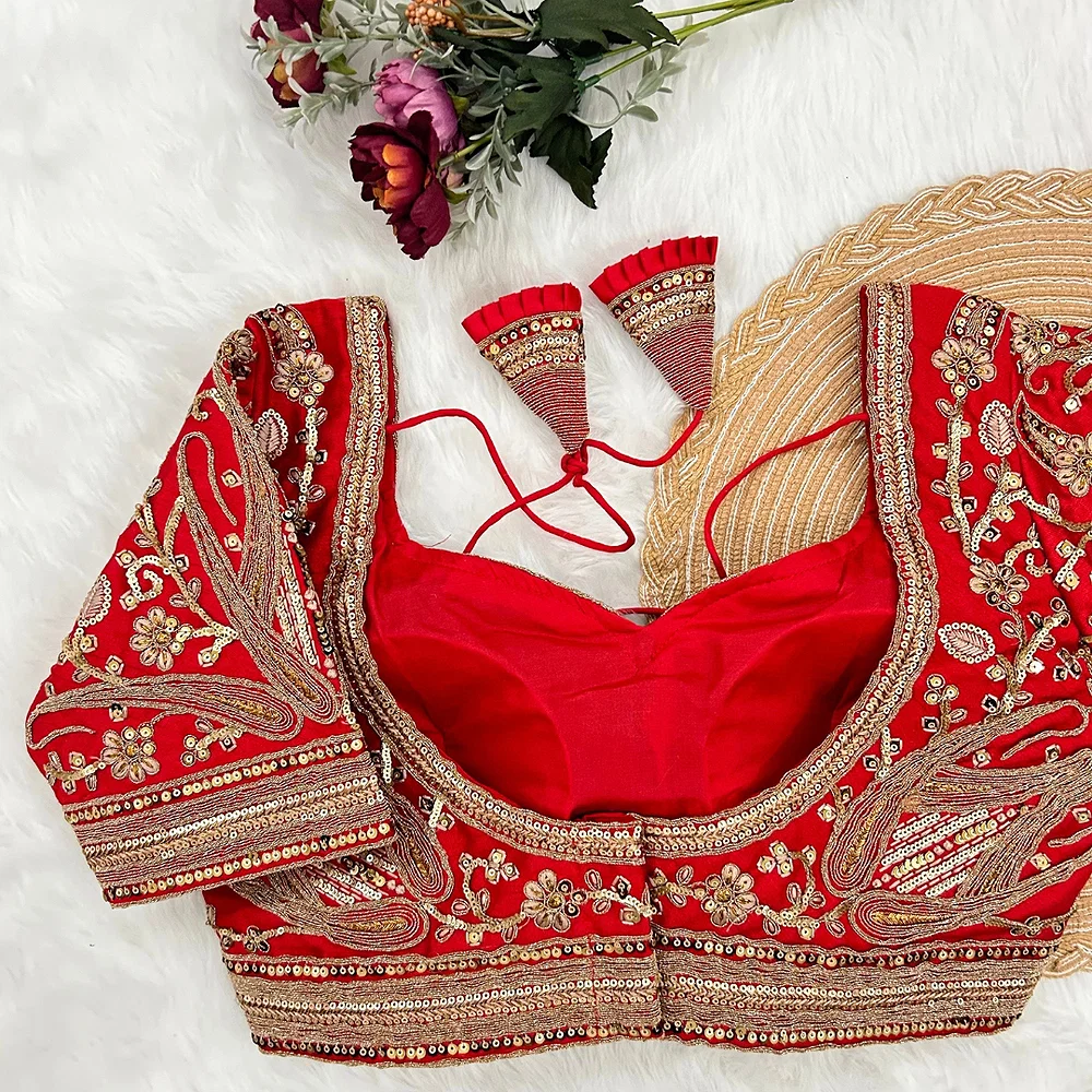 Red Color Heavy Apple-Cut Bridal Blouse — view 2