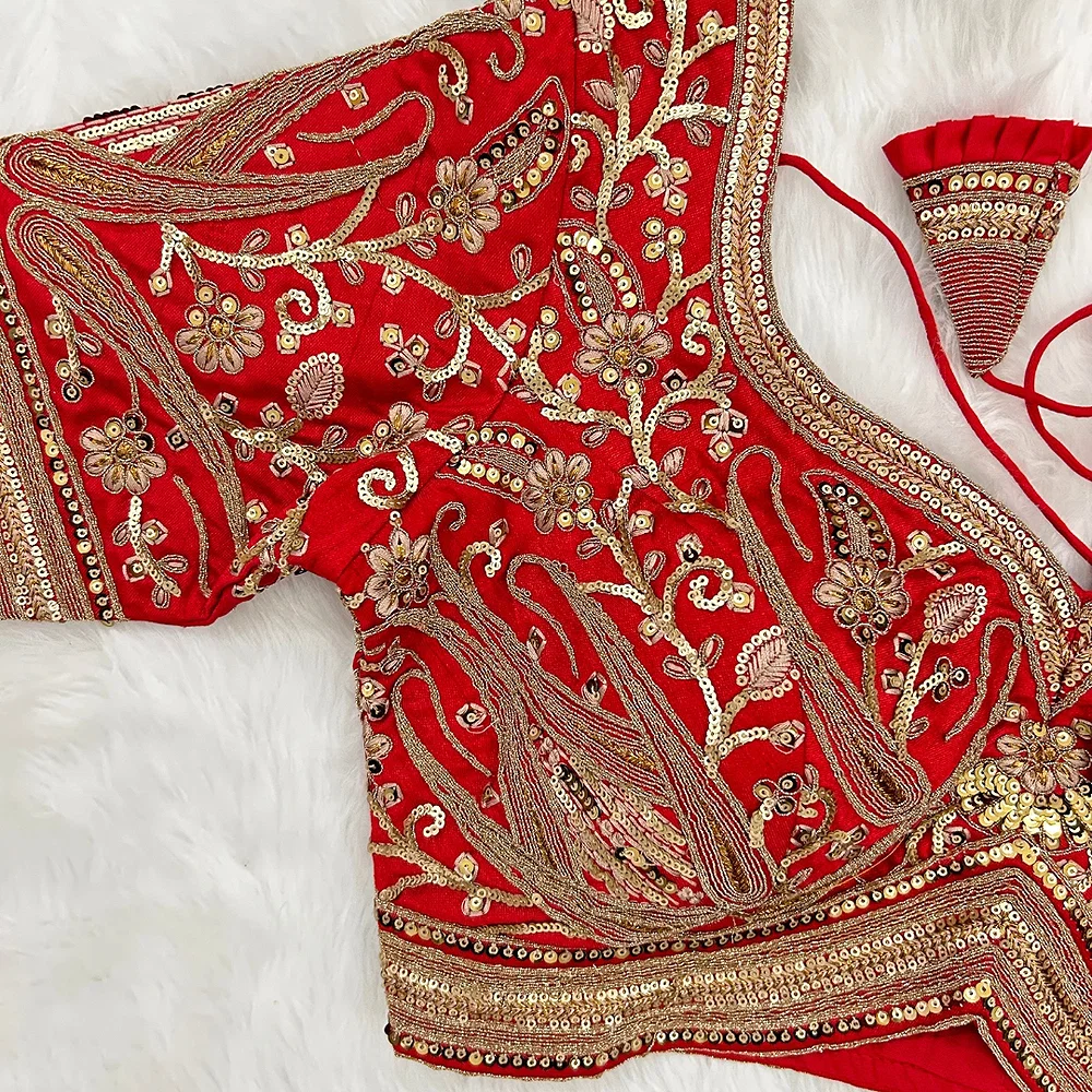 Red Color Heavy Apple-Cut Bridal Blouse — view 3