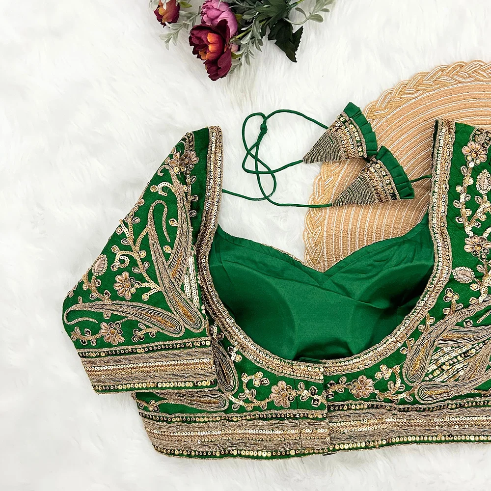 Green Color Heavy Apple-Cut Bridal Blouse — view 2
