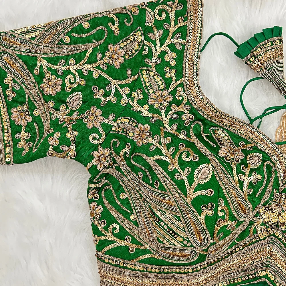 Green Color Heavy Apple-Cut Bridal Blouse — view 3