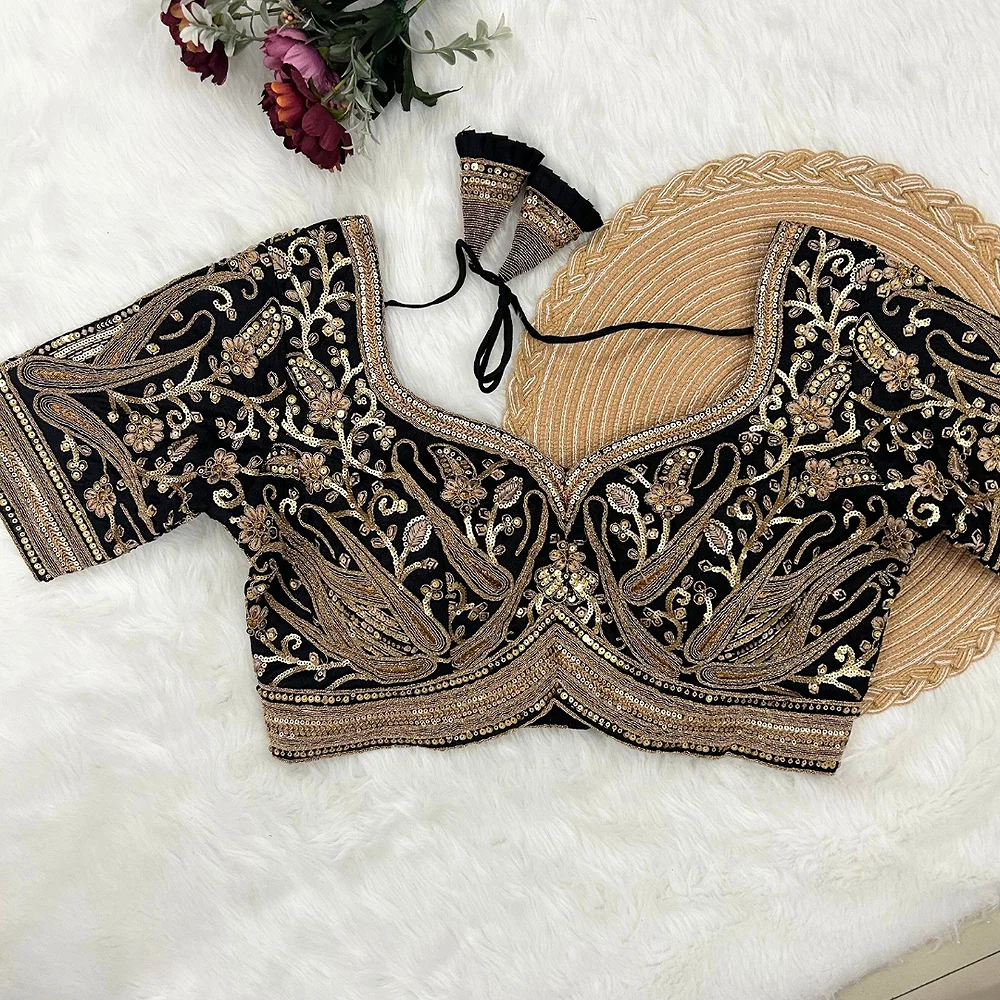 Black Color Heavy Apple-Cut Bridal Blouse — view 1