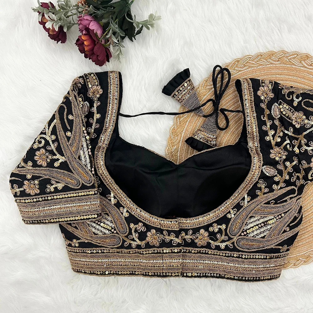 Black Color Heavy Apple-Cut Bridal Blouse — view 2