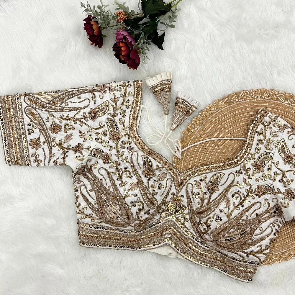 White Color Heavy Apple-Cut Bridal Blouse — view 1
