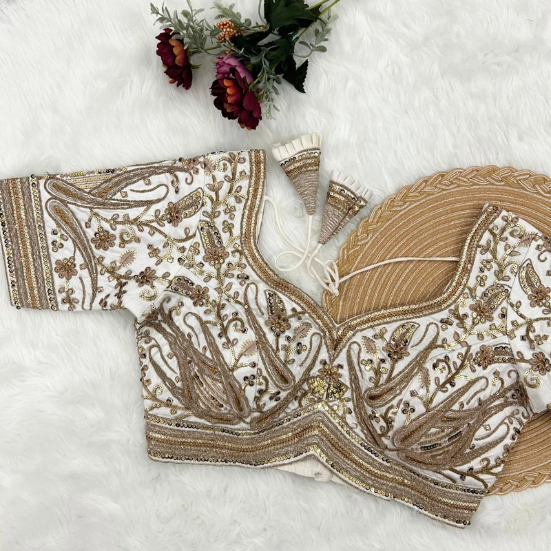 White Color Heavy Apple-Cut Bridal Blouse