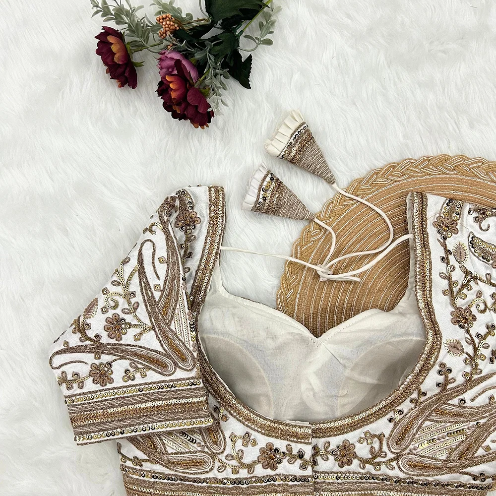 White Color Heavy Apple-Cut Bridal Blouse — view 2