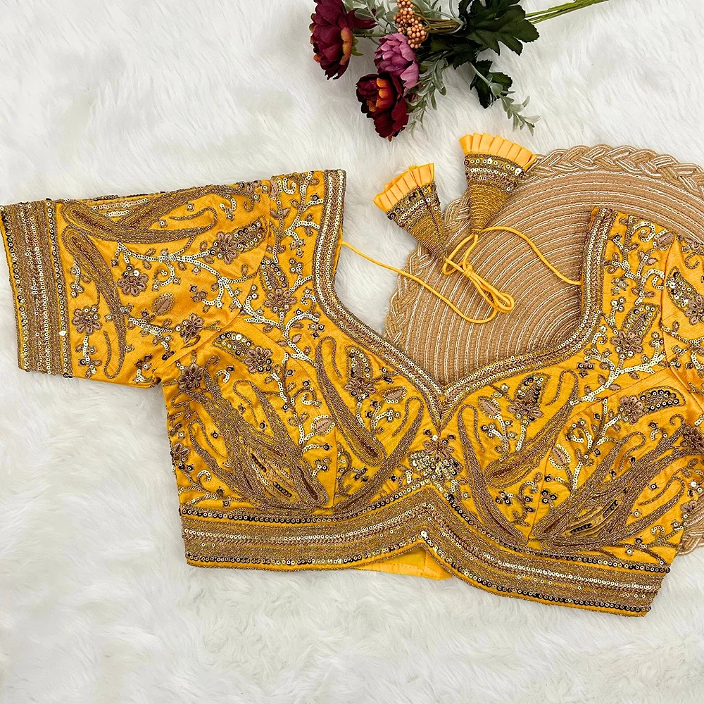 Yellow Color Heavy Apple-Cut Bridal Blouse — view 1