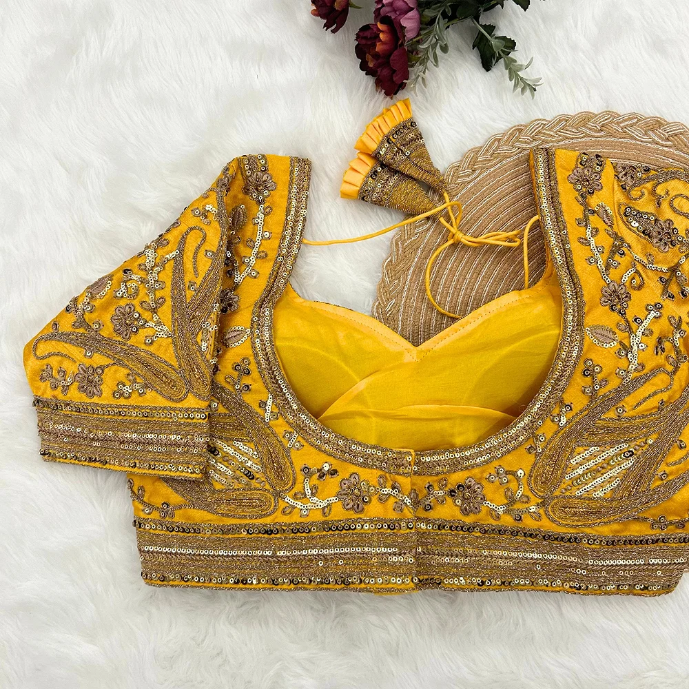 Yellow Color Heavy Apple-Cut Bridal Blouse — view 2