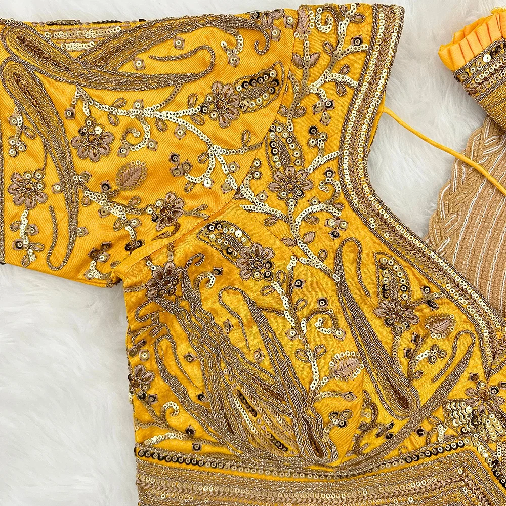 Yellow Color Heavy Apple-Cut Bridal Blouse — view 3