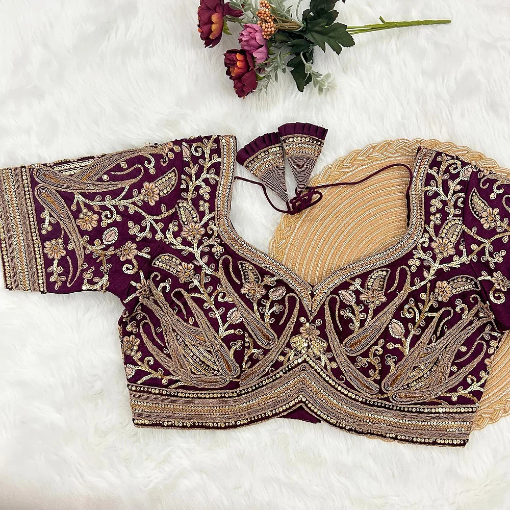Wine Color Heavy Apple-Cut Bridal Blouse — view 1