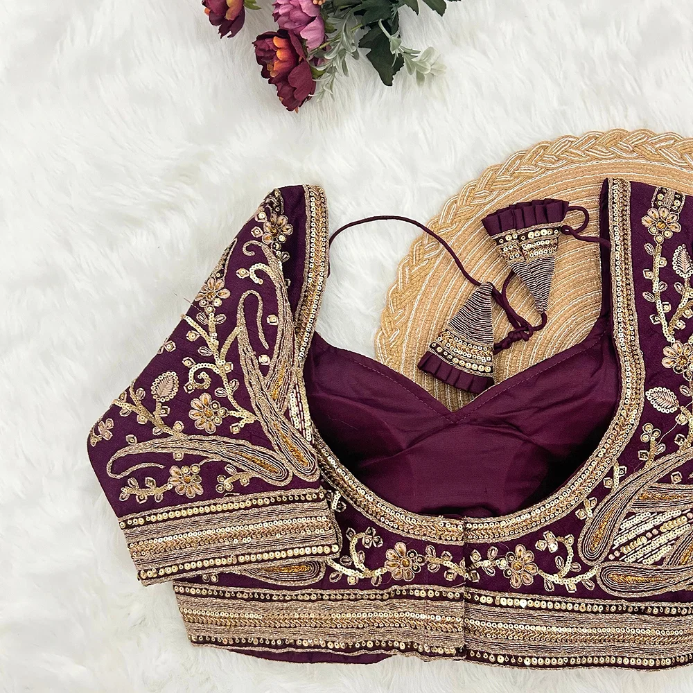 Wine Color Heavy Apple-Cut Bridal Blouse — view 2