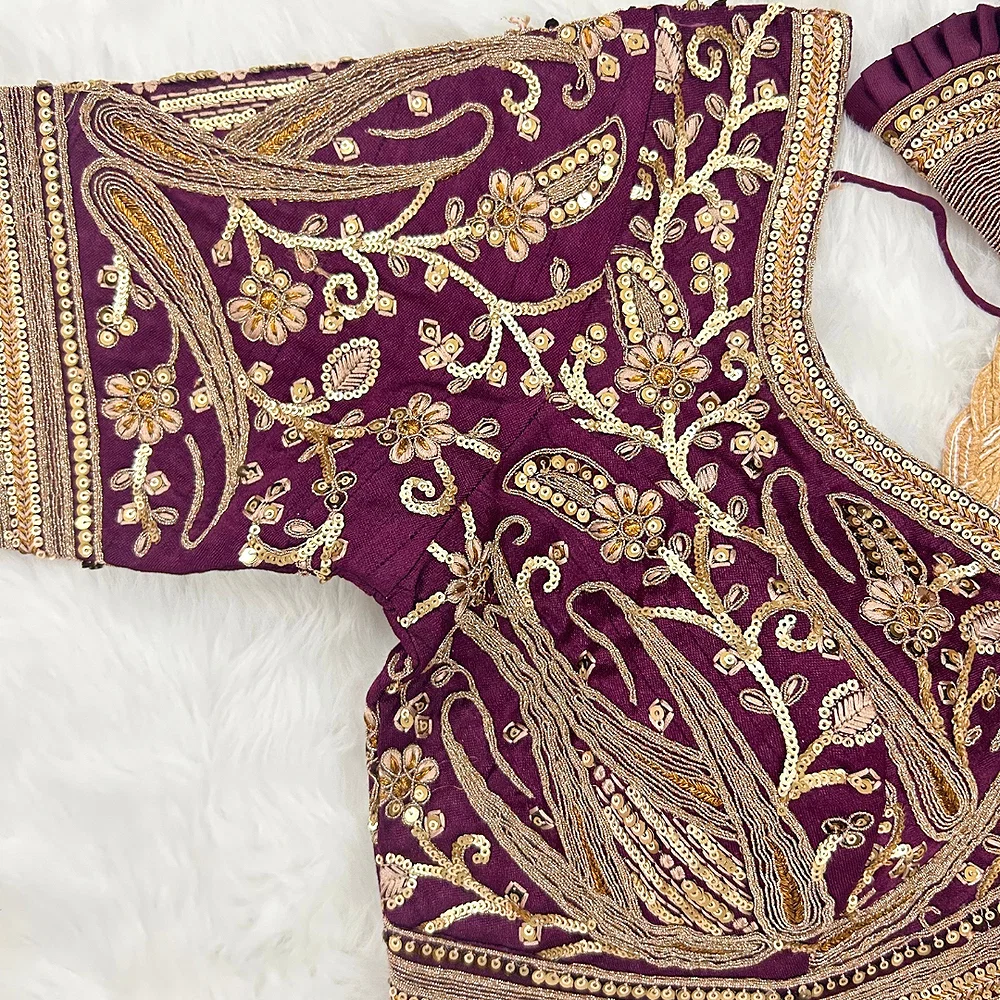 Wine Color Heavy Apple-Cut Bridal Blouse — view 3