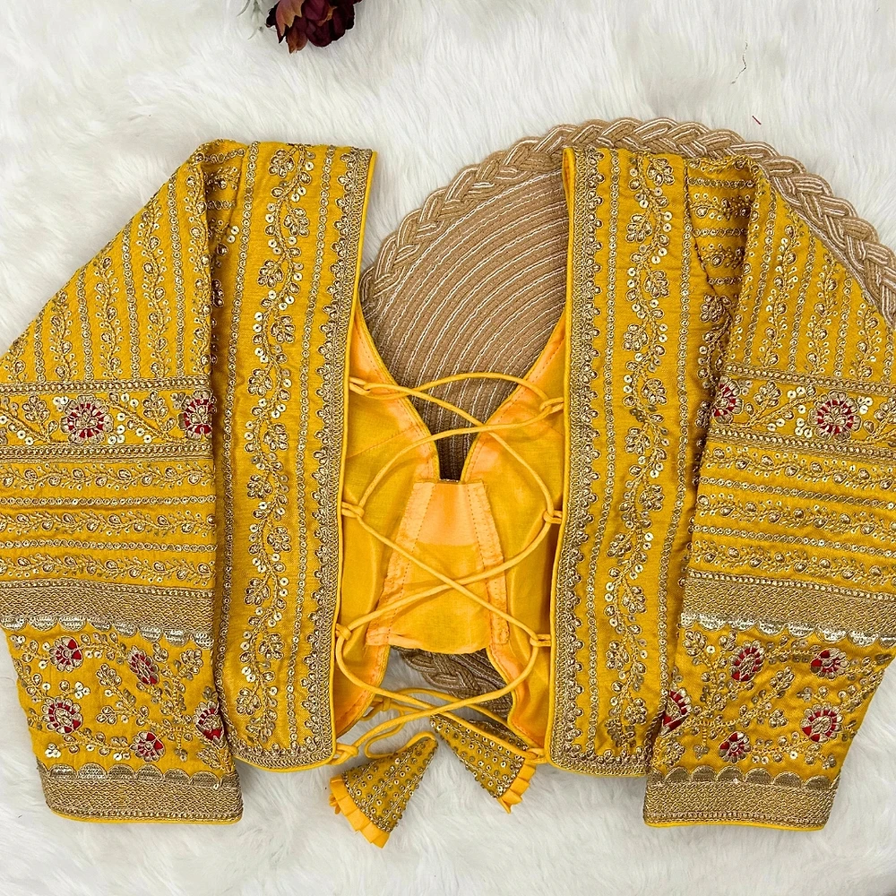 Yellow Colour Bridal Blouse With Dori Latkans — view 2