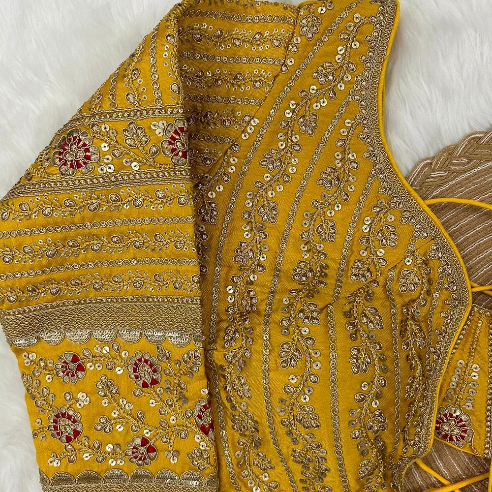 Yellow Colour Bridal Blouse With Dori Latkans — view 3