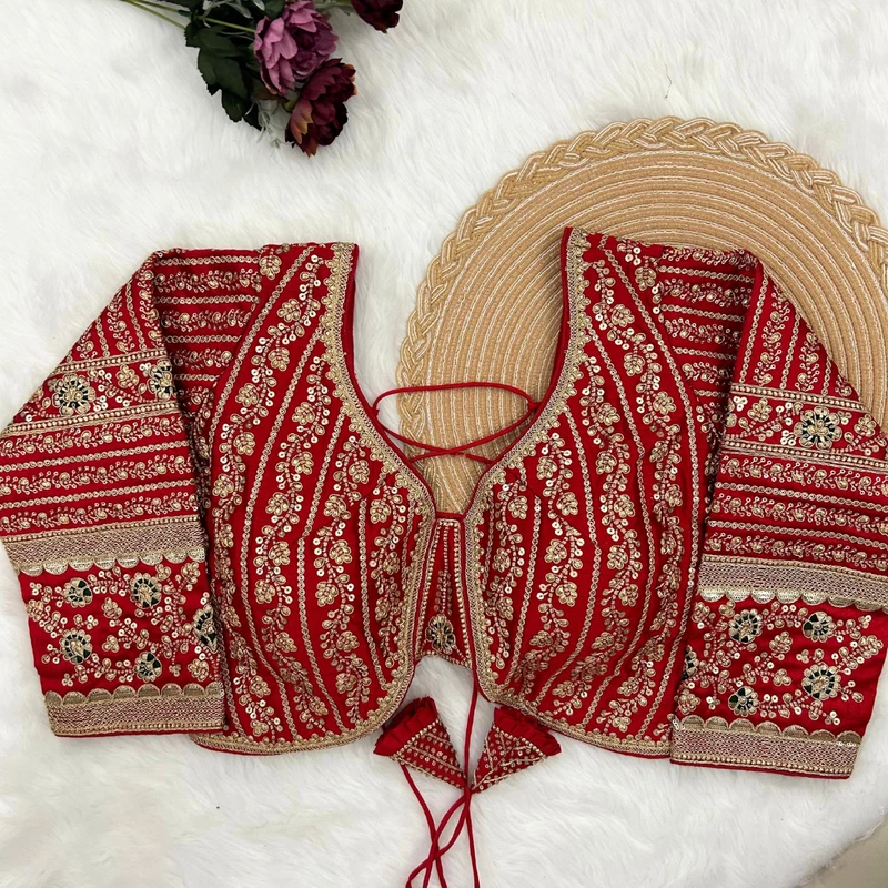 Red Colour Bridal Blouse With Dori Latkans
