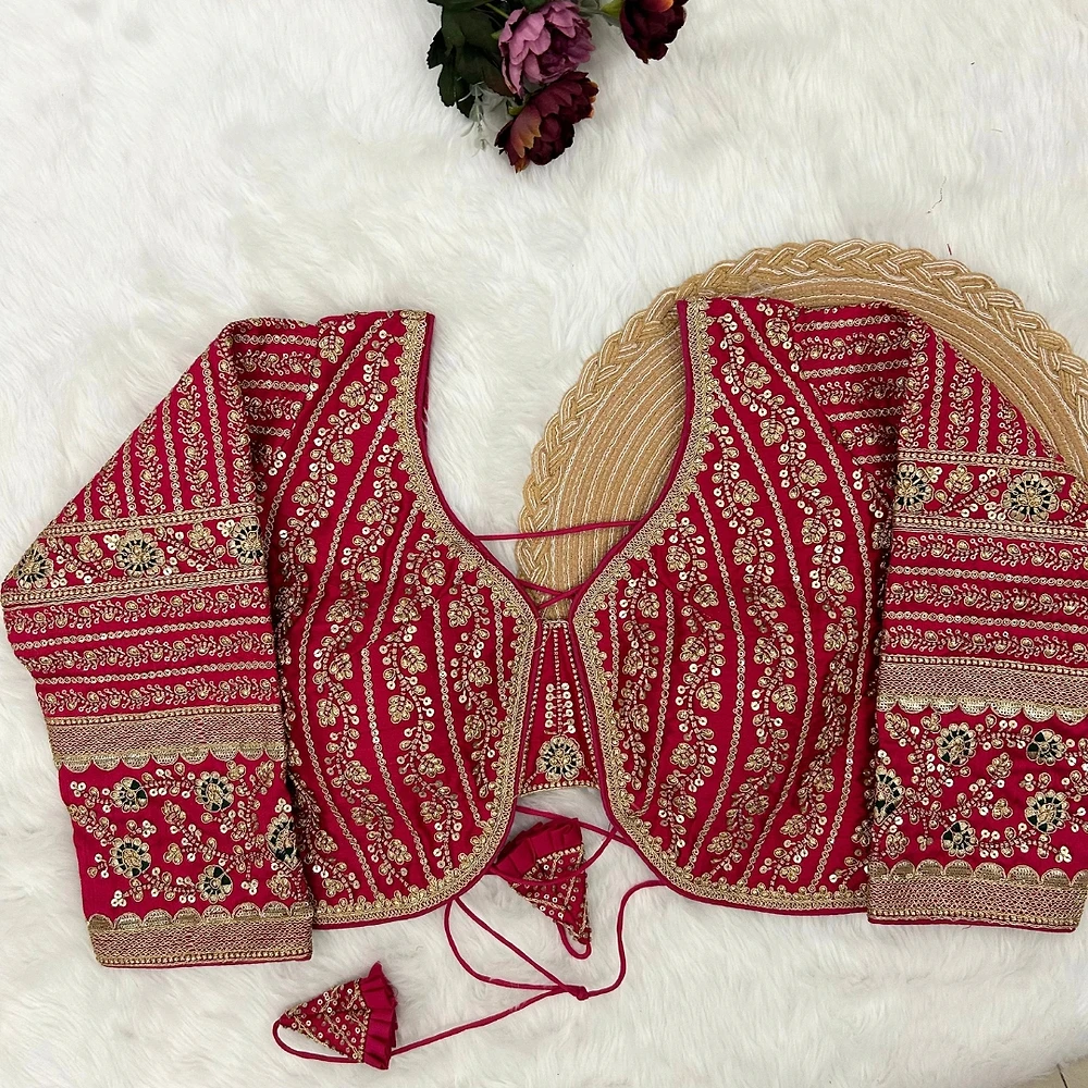 Rani Pink Colour Bridal Blouse With Dori Latkans — view 1