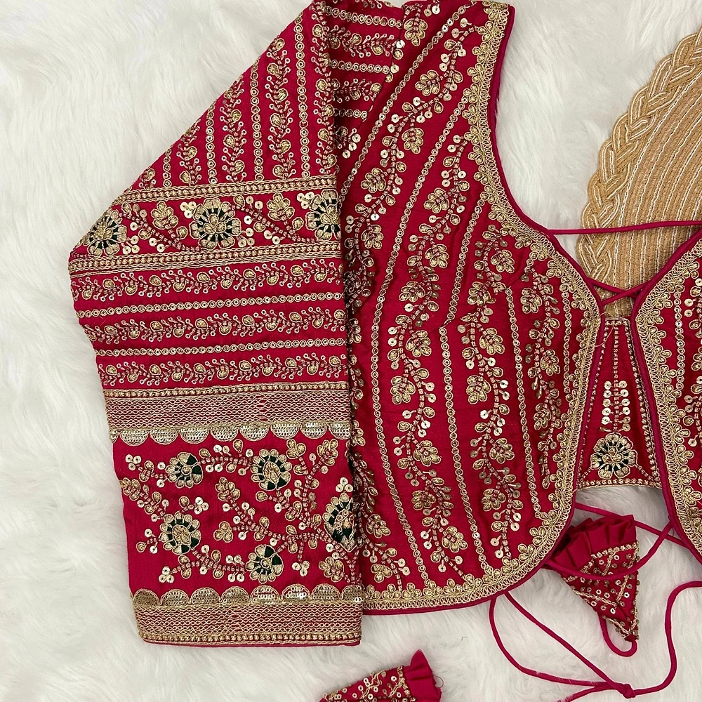 Rani Pink Colour Bridal Blouse With Dori Latkans — view 3