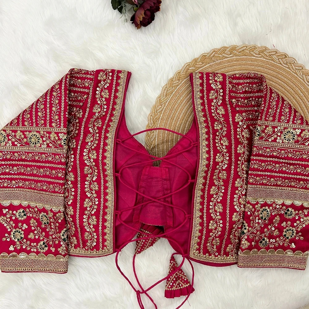 Rani Pink Colour Bridal Blouse With Dori Latkans — view 2