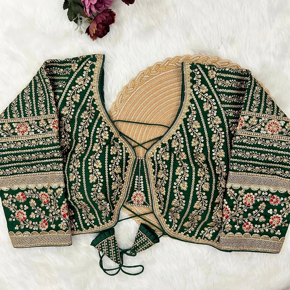 Green Colour Bridal Blouse With Dori Latkans — view 1