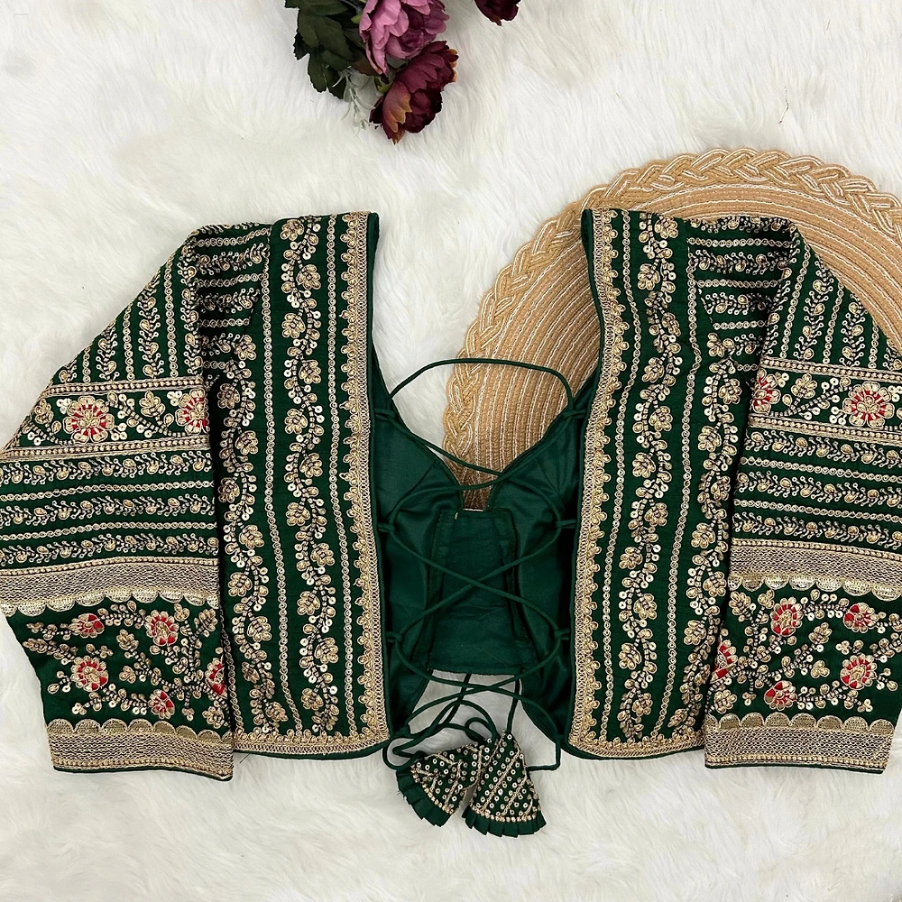 Green Colour Bridal Blouse With Dori Latkans — view 2
