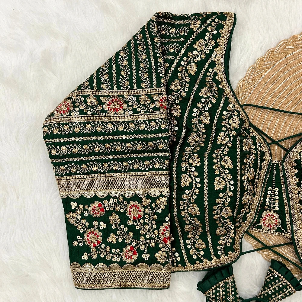 Green Colour Bridal Blouse With Dori Latkans — view 3
