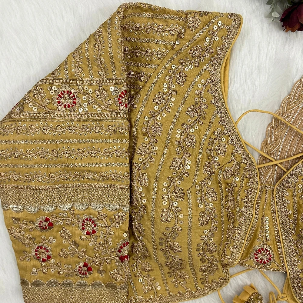 Gold Colour Bridal Blouse With Dori Latkans — view 3