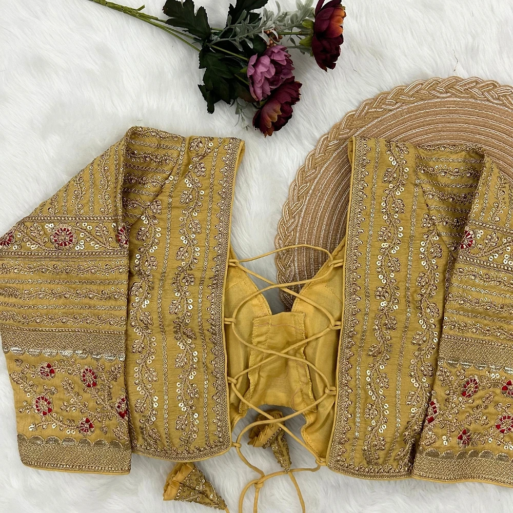 Gold Colour Bridal Blouse With Dori Latkans — view 2