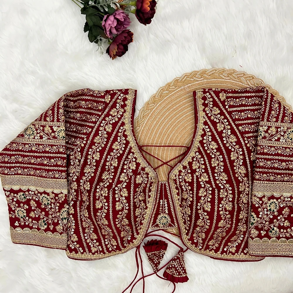 Maroon Colour Bridal Blouse With Dori Latkans — view 1